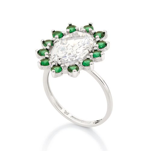 ANEL OVAL BANHADO A PLATINA COM ZIRCÔNIAS