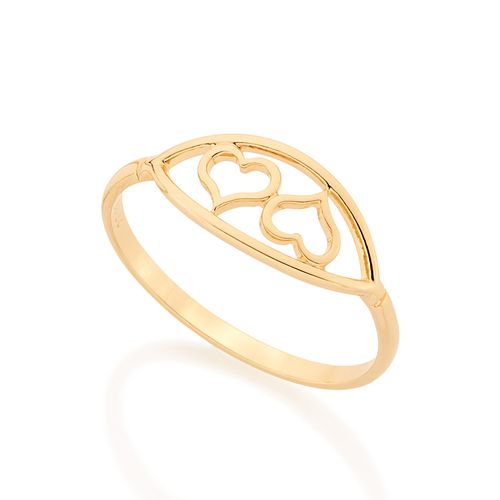 ANEL BANHADO A OURO 18K COM CORAÇÕES VAZADOS