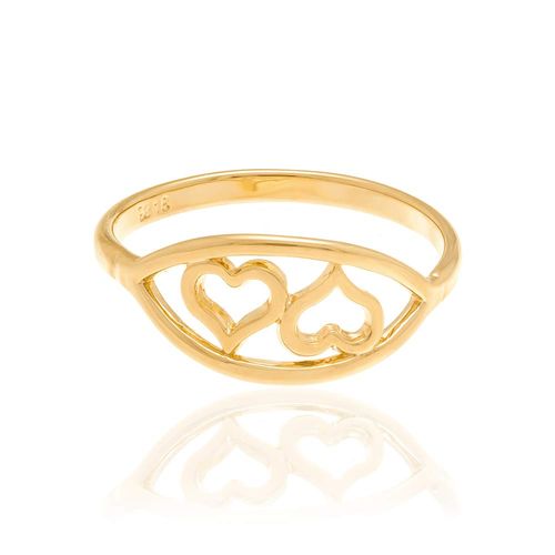 ANEL BANHADO A OURO 18K COM CORAÇÕES VAZADOS