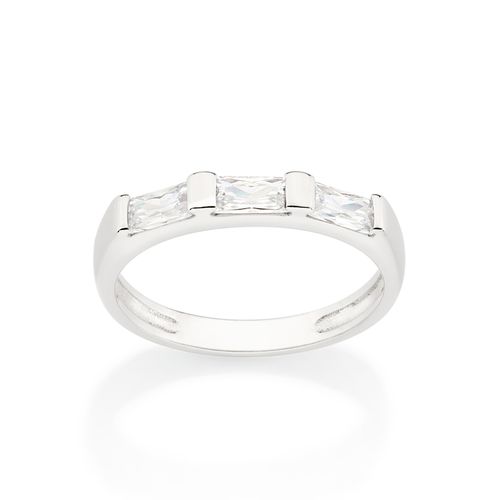 MEIA ALIANÇA BANHADA A PLATINA COM ZIRCÔNIAS BAGUETES