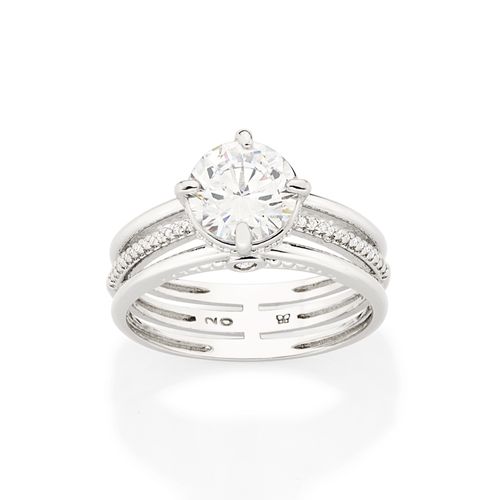 ANEL SOLITÁRIO BANHADO A PLATINA COM ZIRCÔNIAS