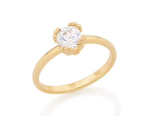 ANEL SOLITÁRIO BANHADO A OURO 18K COM ZIRCÔNIA