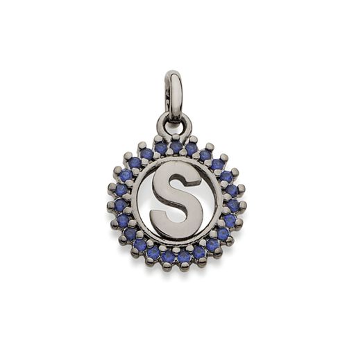 PINGENTE LETRAS BANHADO A RHODIUM NEGRO COM ZIRCÔNIAS -LETRA S
