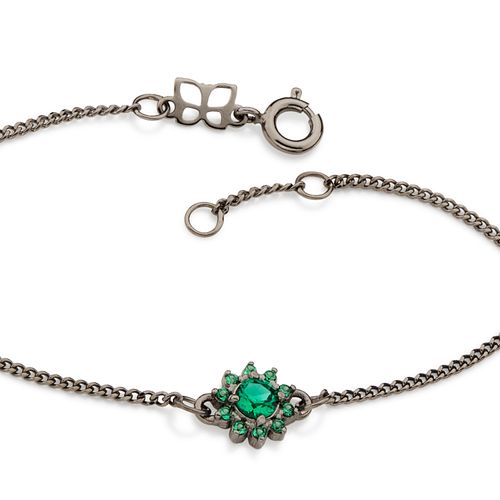 PULSEIRA BANHADA A RHODIUM NEGRO COM PINGENTE FLOR DE ZIRCÔNIAS
