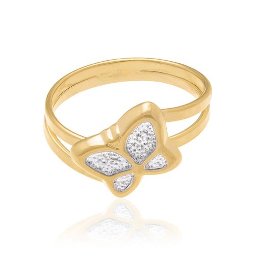 ANEL INFANTIL BANHADO A OURO 18K COM BORBOLETA EM RHODIUM