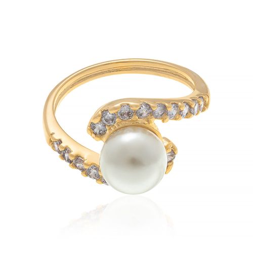 ANEL BANHADO A OURO 18K COM PÉROLA E ZIRCÔNIAS