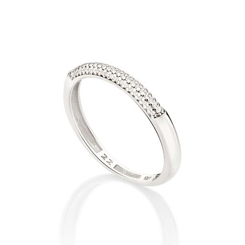 MEIA ALIANÇA BANHADA A PLATINA COM ZIRCÔNIAS