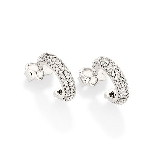 BRINCO MEIA ARGOLA BANHADO A PLATINA COM ZIRCÔNIAS