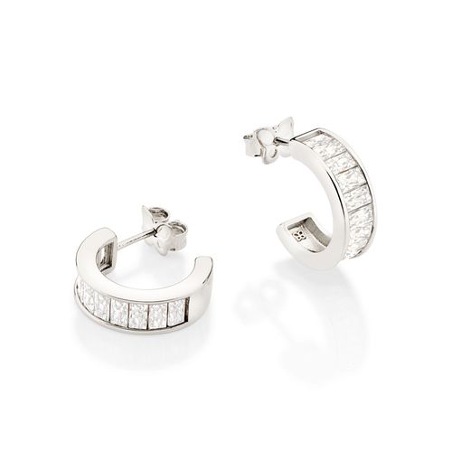 BRINCO MEIA ARGOLA BANHADO A PLATINA COM ZIRCÔNIAS