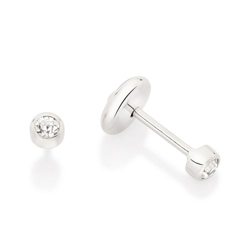 BRINCO SOLITÁRIO INFANTIL BANHADO A PLATINA COM CRISTAIS