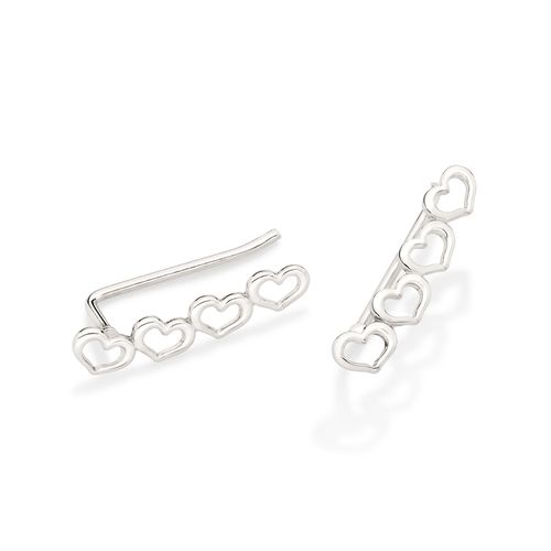 BRINCO EAR CUFF CORAÇÕES BANHADO A PLATINA