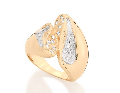 ANEL BANHADO A OURO 18K COM ZIRCÔNIAS E APLICAÇÃO DE RHODIUM