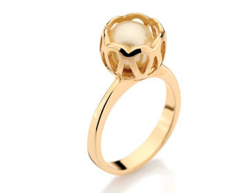 ANEL SOLITÁRIO BANHADO A OURO 18K COM PÉROLA