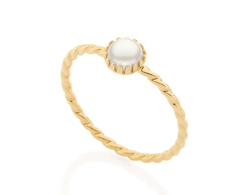 ANEL SOLITÁRIO BANHADO A OURO 18K COM PÉROLA