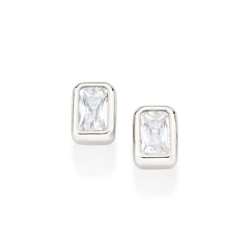 BRINCO SOLITÁRIO BANHADO A PLATINA COM ZIRCÔNIAS