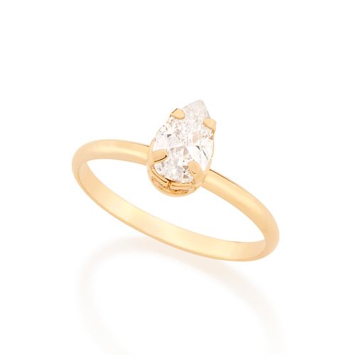 ANEL SOLITÁRIO BANHADO A OURO 18K COM ZIRCÔNIA GOTA