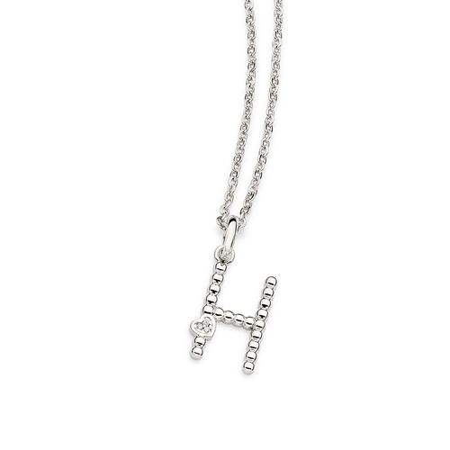 PINGENTE LETRA COM CORAÇÃO BANHADO A PLATINA-LETRA H