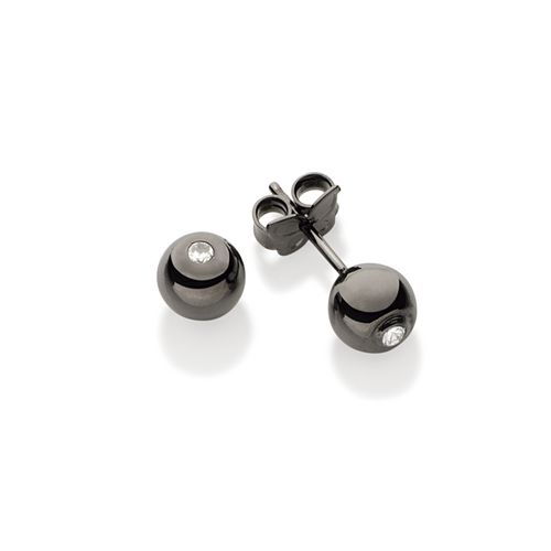 BRINCO BANHADO A RHODIUM NEGRO FORMATO BOLA COM ZIRCÔNIA