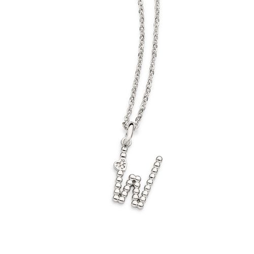 PINGENTE LETRA COM CORAÇÃO BANHADO A PLATINA-LETRA W