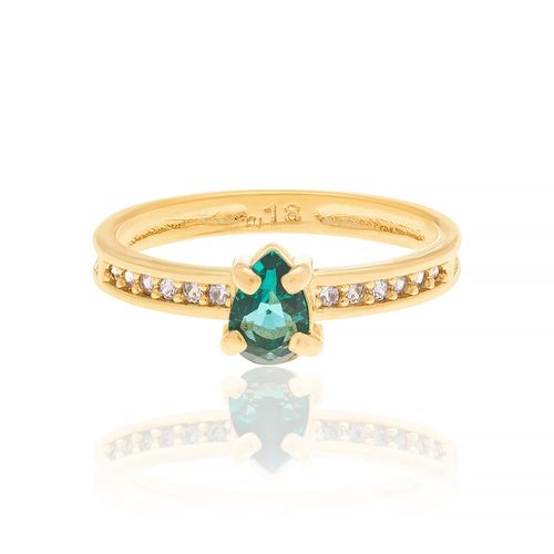 ANEL SOLITÁRIO BANHADO A OURO 18K COM ZIRCÔNIAS E CRISTAL