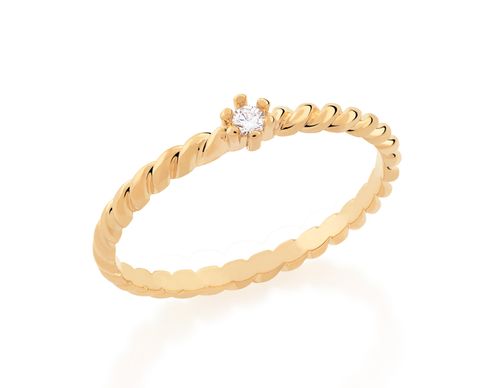 ALIANÇA SOLITÁRIA BANHADA A OURO 18K COM ZIRCÔNIA