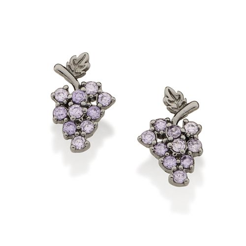 BRINCO BANHADO A RHODIUM NEGRO NO FORMATO DE UVAS COM ZIRCÔNIAS