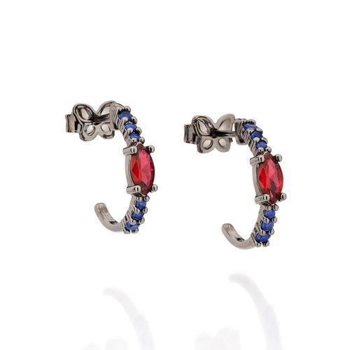 BRINCO MEIA ARGOLA BANHADO A RHODIUM NEGRO COM ZIRCÔNIAS