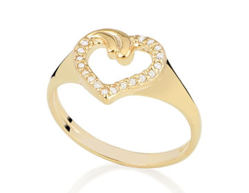 ANEL CORAÇÃO VAZADO BANHADO A OURO 18K COM ZIRCÔNIAS