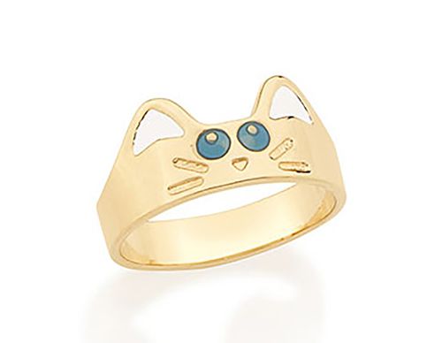 ANEL INFANTIL BANHADO A OURO 18K NO FORMATO DE GATO
