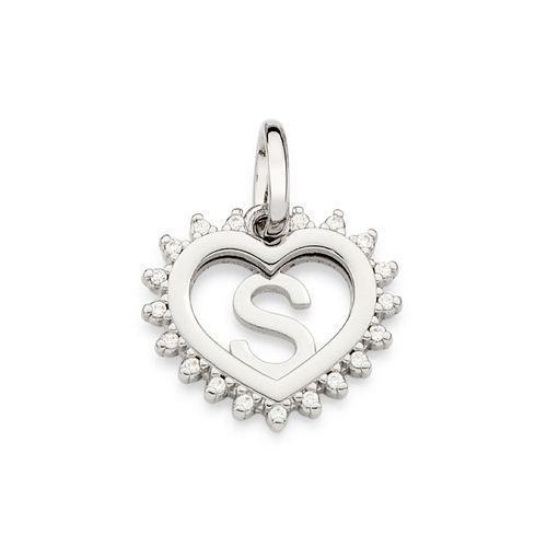 PINGENTE CORAÇÃO COM LETRA BANHADO A PLATINA COM ZIRCÔNIAS-LETRA S