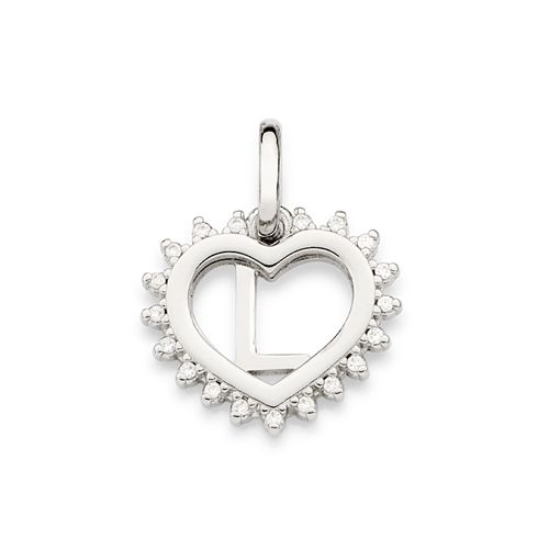 PINGENTE CORAÇÃO COM LETRA BANHADO A PLATINA COM ZIRCÔNIAS-LETRA L