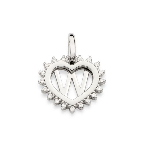 PINGENTE CORAÇÃO COM LETRA BANHADO A PLATINA COM ZIRCÔNIAS-LETRA W