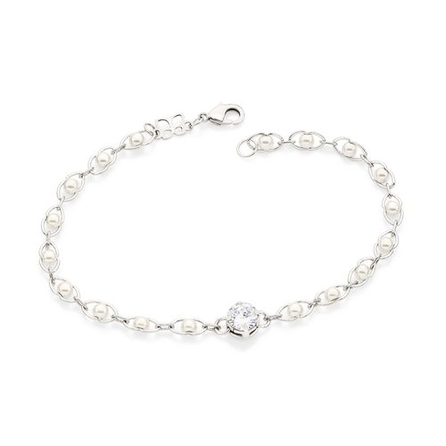 PULSEIRA BANHADA A PLATINA COM PÉROLAS E ZIRCÔNIA