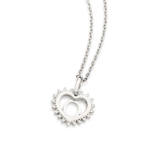 PINGENTE CORAÇÃO COM LETRA BANHADO A PLATINA COM ZIRCÔNIAS-LETRA O