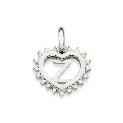 PINGENTE CORAÇÃO COM LETRA BANHADO A PLATINA COM ZIRCÔNIAS-LETRA Z