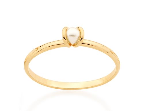 ANEL SOLITÁRIO BANHADO A OURO 18K COM PÉROLA SINTÉTICA