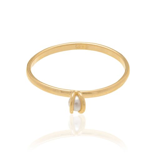 ANEL SOLITÁRIO BANHADO A OURO 18K COM PÉROLA SINTÉTICA