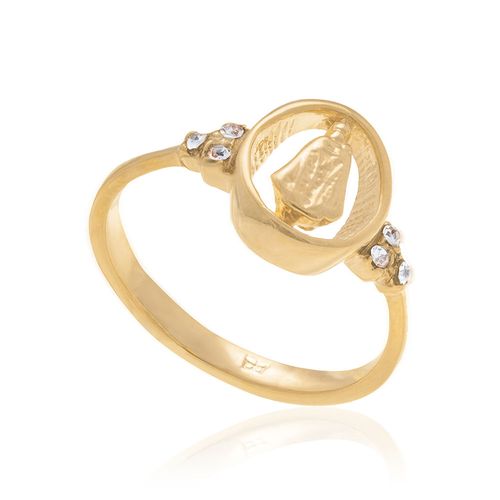 ANEL BANHADO A OURO 18K NOSSA SENHORA APARECIDA COM CRISTAIS