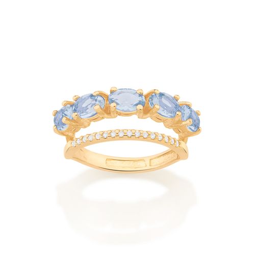 ANEL DUPLO BANHADO A OURO 18K COM ZIRCÔNIAS E CRISTAIS