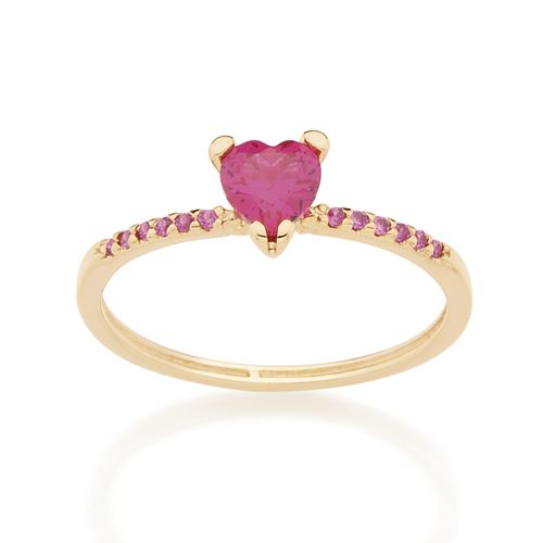 ANEL SOLITÁRIO BANHADO A OURO 18K COM ZIRCÔNIA DE CORAÇÃO