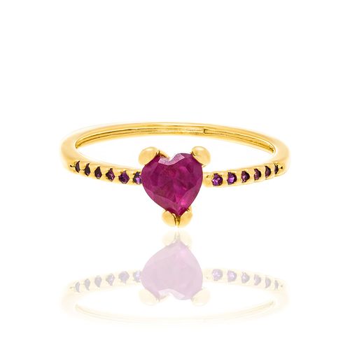 ANEL SOLITÁRIO BANHADO A OURO 18K COM ZIRCÔNIA DE CORAÇÃO