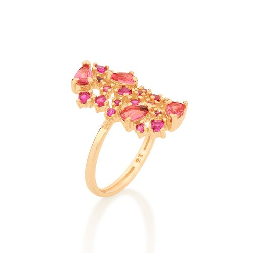 ANEL BANHADO A OURO 18K COM ZIRCÔNIAS E CRISTAIS GOTA