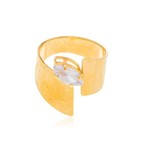 ANEL BANHADO A OURO 18K COM ARO AJUSTÁVEL TENDO ZIRCÔNIA