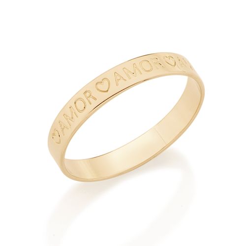 ALIANÇA BANHADA A OURO 18K COM DESCRIÇÃO AMOR E CORAÇÕES