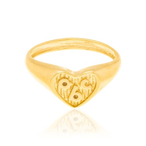 ANEL INFANTIL BANHADO A OURO 18K FORMADO POR CORAÇÃO E LETRAS ABC