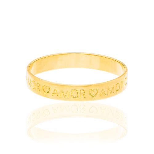 ALIANÇA BANHADA A OURO 18K COM DESCRIÇÃO AMOR E CORAÇÕES