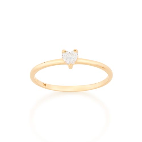 ANEL SOLITÁRIO BANHADO A OURO 18K NO FORMATO DE CORAÇÃO