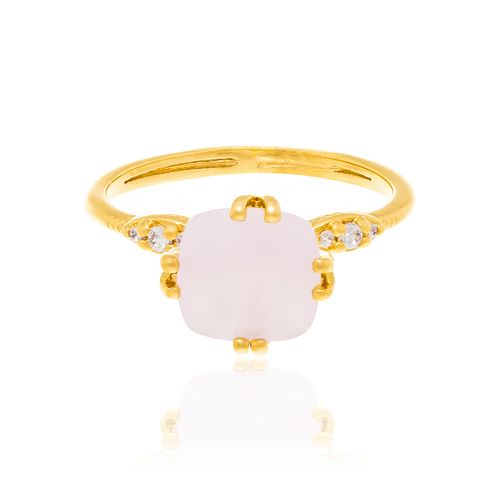 ANEL SOLITÁRIO BANHADO A OURO 18K COM ZIRCÔNIAS E CRISTAL