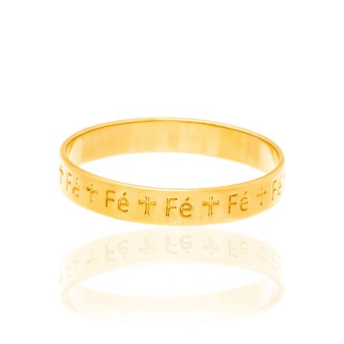 ALIANÇA BANHADA A OURO 18K COM DESCRIÇÃO FÉ E CRUZ