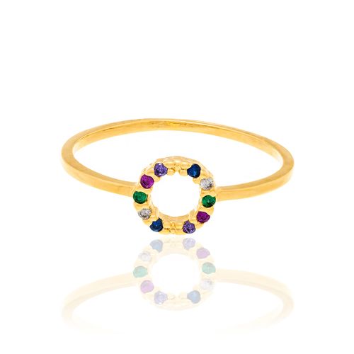 ANEL SKINNY RING BANHADO A OURO 18K COM ZIRCÔNIAS COLORIDAS